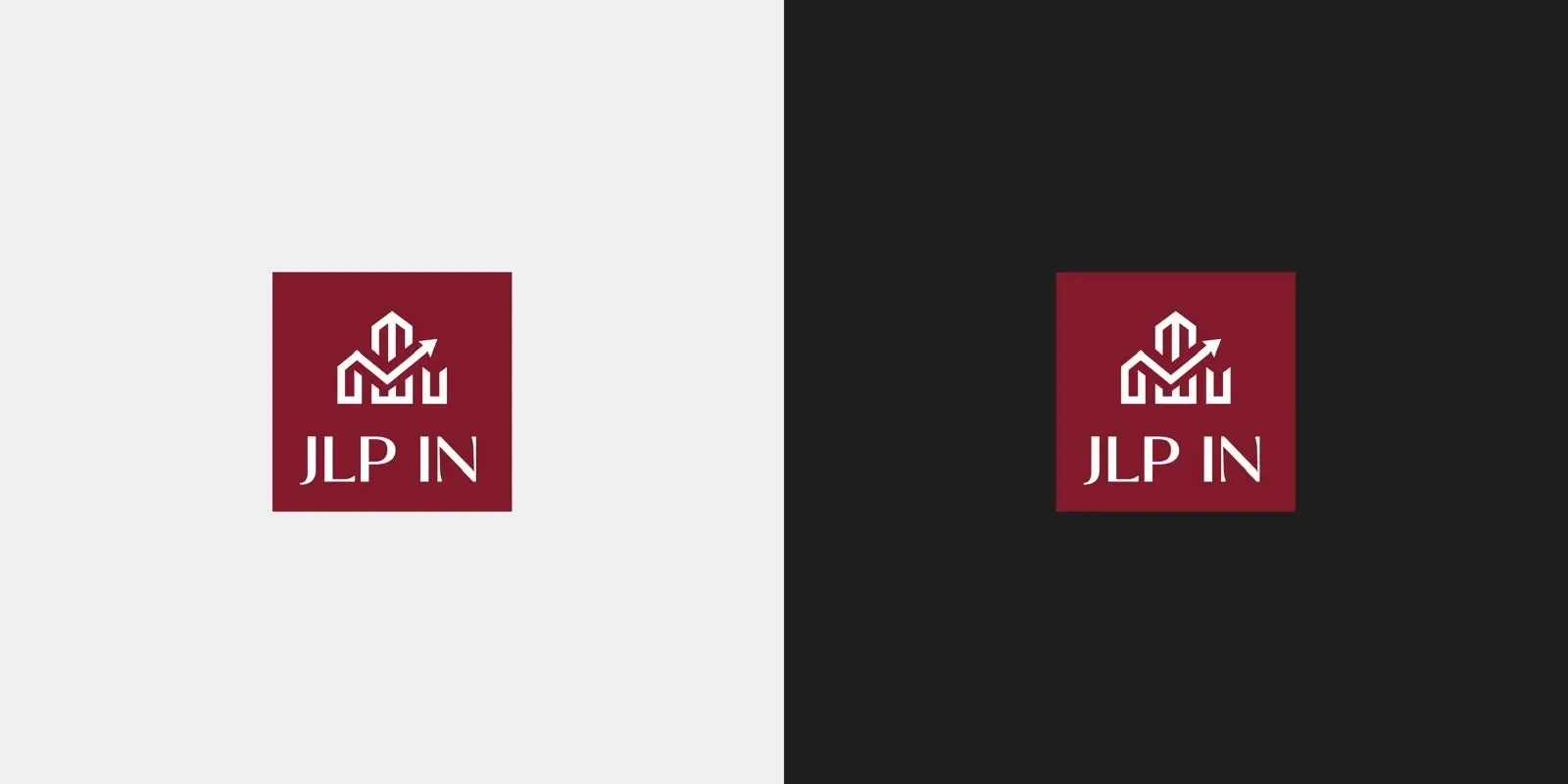 Original JLP IN real-estate brand presentation in burgundy, white and charcoal