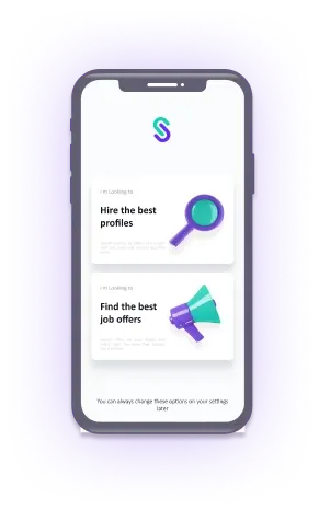 Original Skiliks onboarding artwork showing a recruitment app on a phone